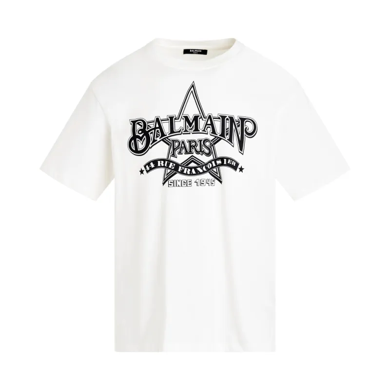 Balmain Star Print T-Shirt in White/Black sold by MARAIS