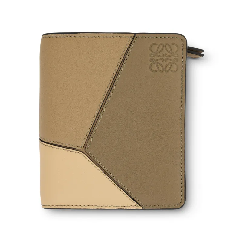Puzzle Compact Zip Wallet in Classic Calfskin in Clay Green/Butter sold by MARAIS