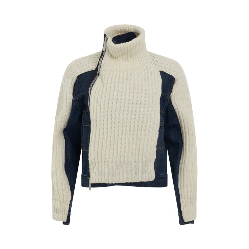 Denim x Knit Blouson in Off White/Blue sold by MARAIS