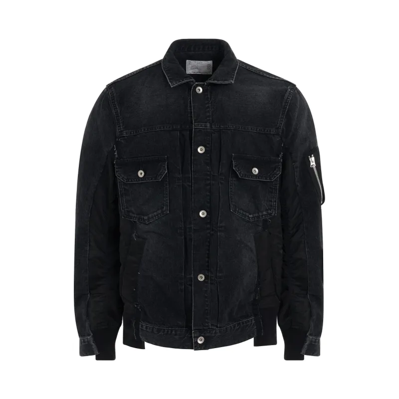 Denim x Nylon Twill Bomber Jacket in Black sold by MARAIS