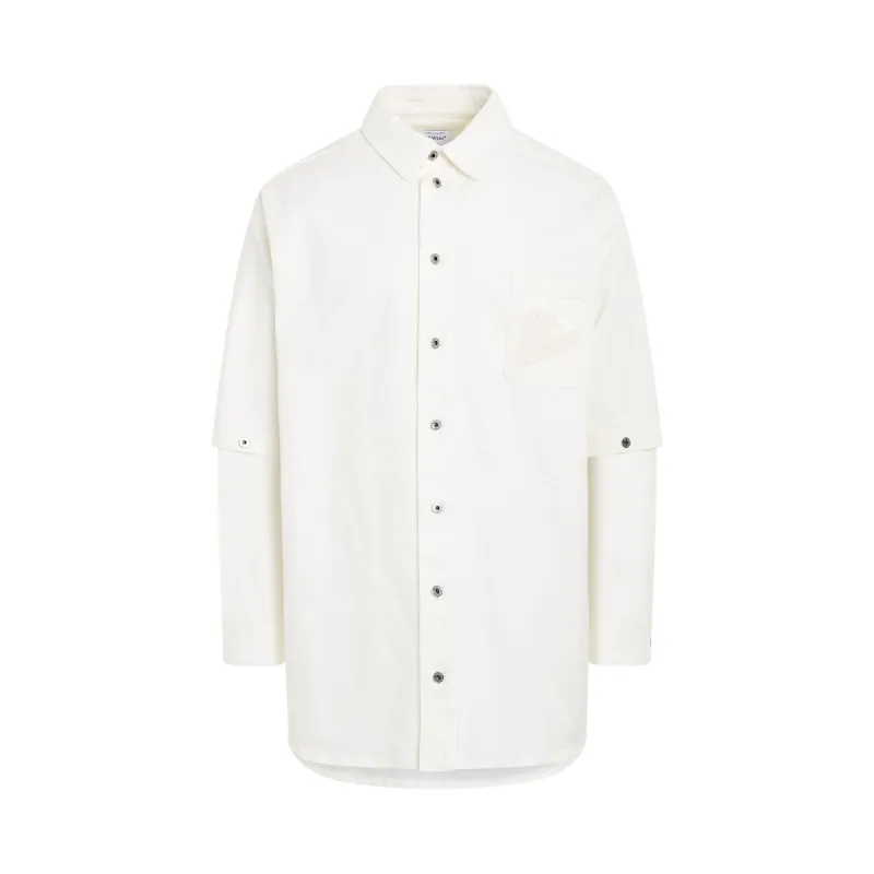 90's Logo Adjustable Sleeve Denim Overshirt in White sold by MARAIS