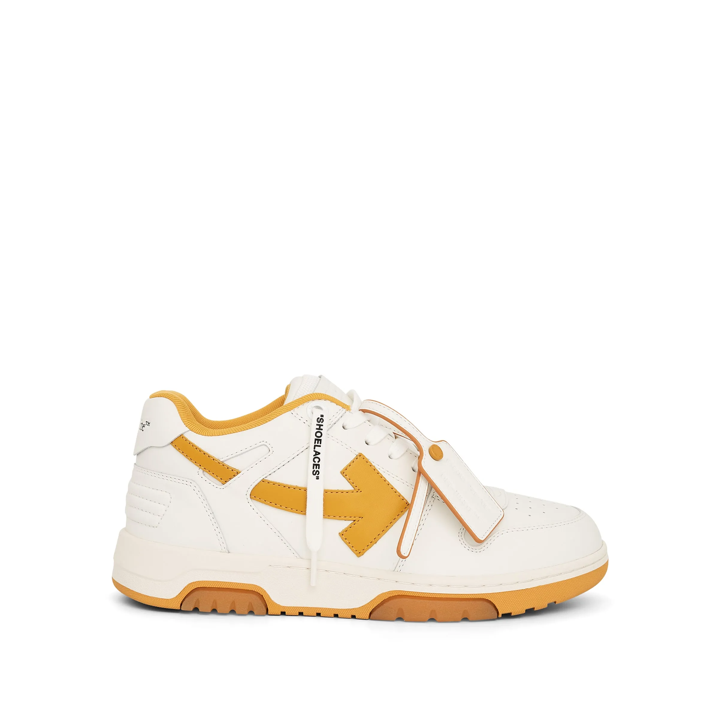 Out of Office Calf Leather Sneaker in White/Ocher sold by MARAIS