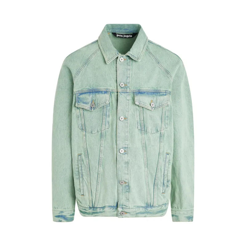Overdye Logo Loose Denim Jacket in Mint/Off White sold by MARAIS
