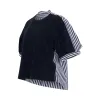 Cotton Poplin x Cotton Jersey T-Shirt in Navy/Stripe sold by MARAIS