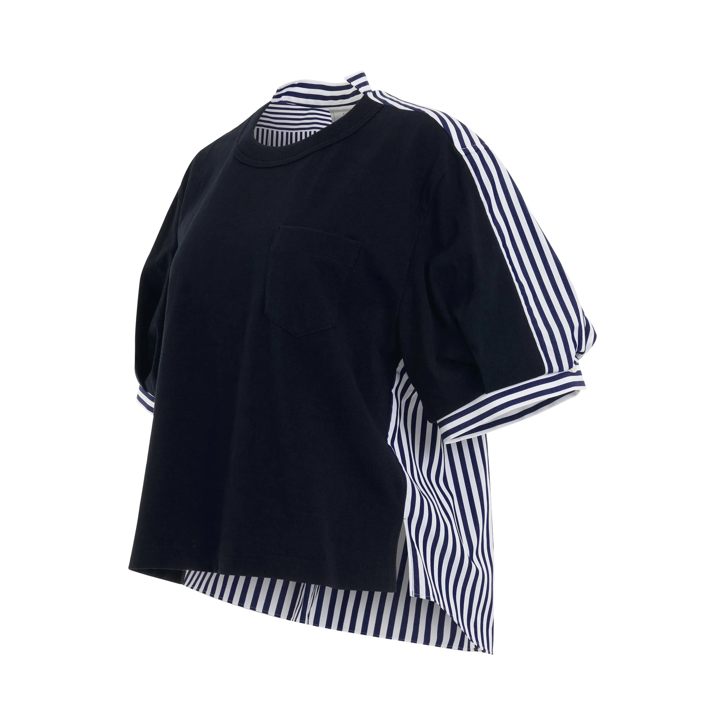 Cotton Poplin x Cotton Jersey T-Shirt in Navy/Stripe sold by MARAIS product image thumbnail 2