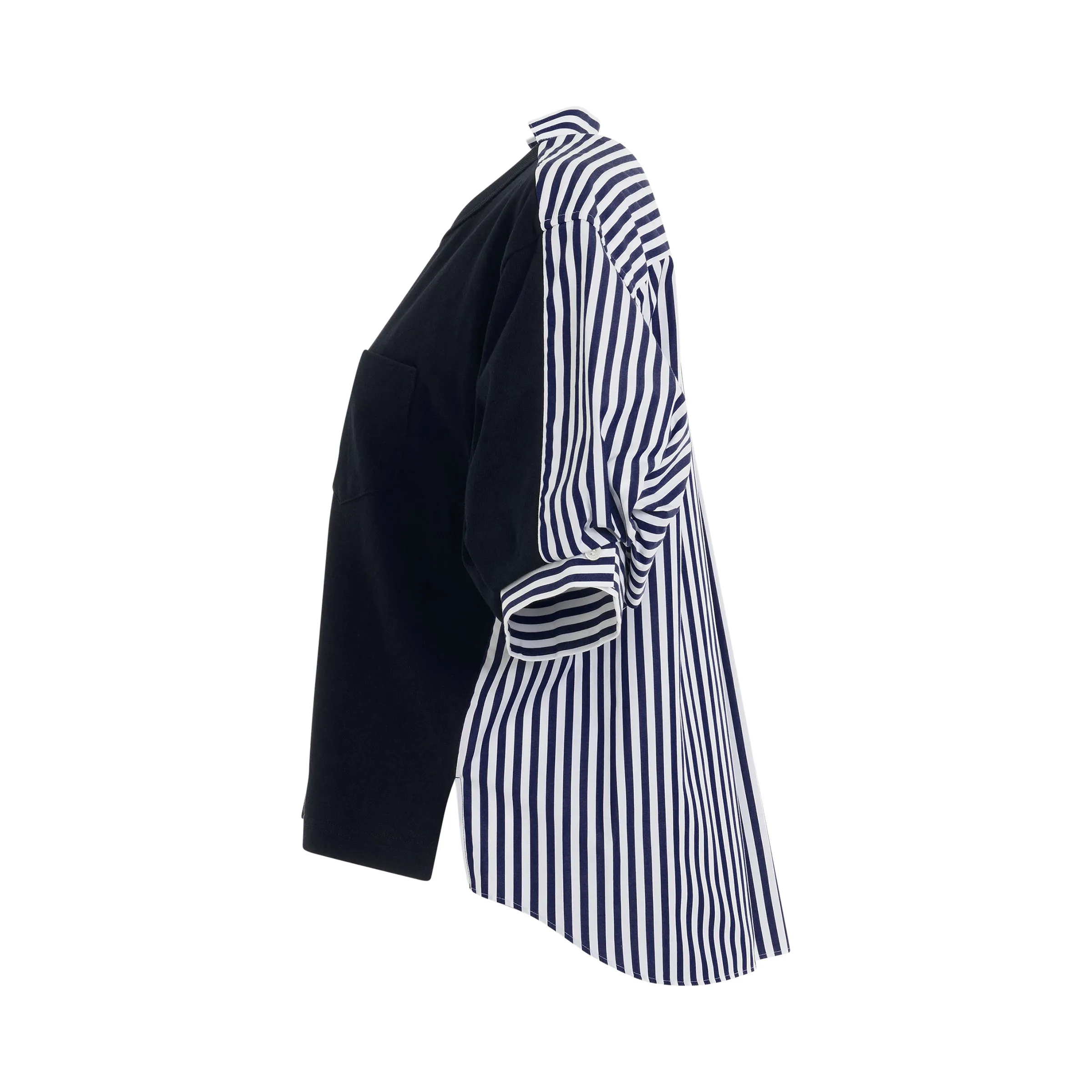 Cotton Poplin x Cotton Jersey T-Shirt in Navy/Stripe sold by MARAIS product image thumbnail 3