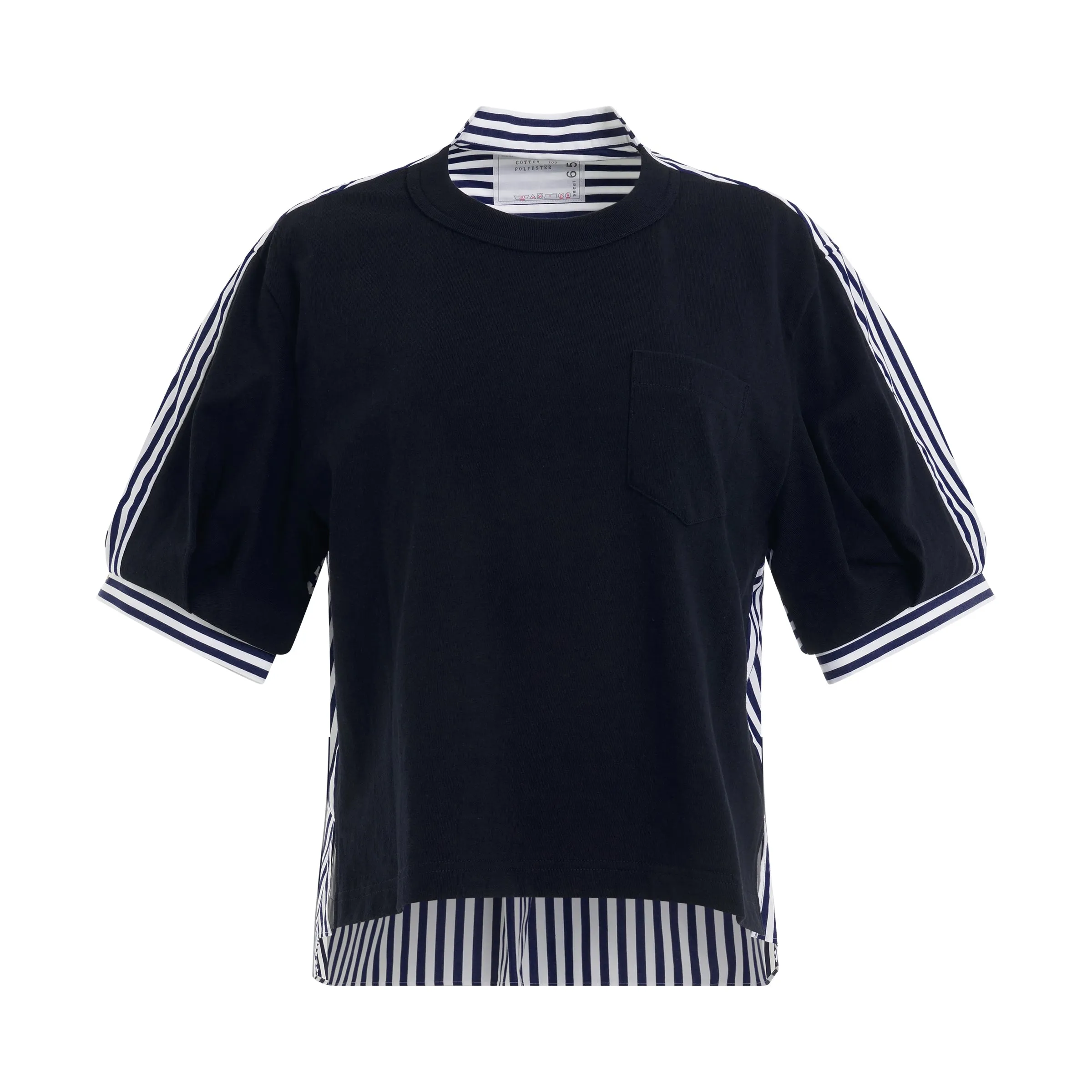 Cotton Poplin x Cotton Jersey T-Shirt in Navy/Stripe sold by MARAIS
