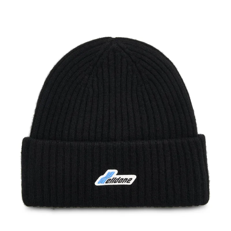 Logo Patched Knit Beanie in Black sold by MARAIS
