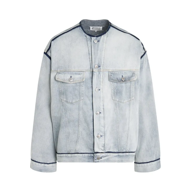 Collarless Denim Jacket in Icy Slip sold by MARAIS