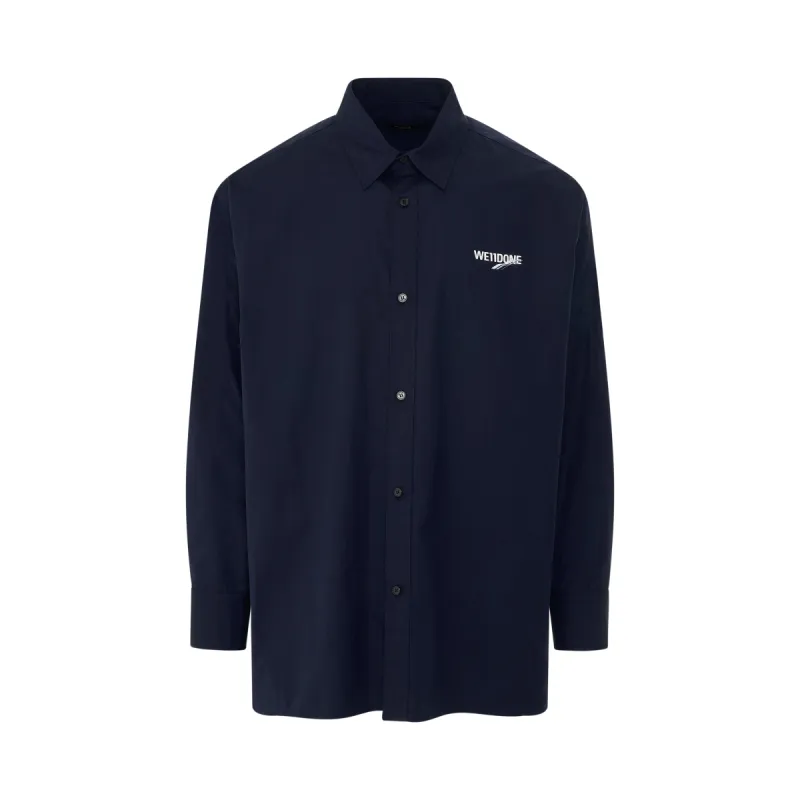 1506 Logo Print Cotton Shirt in Navy sold by MARAIS