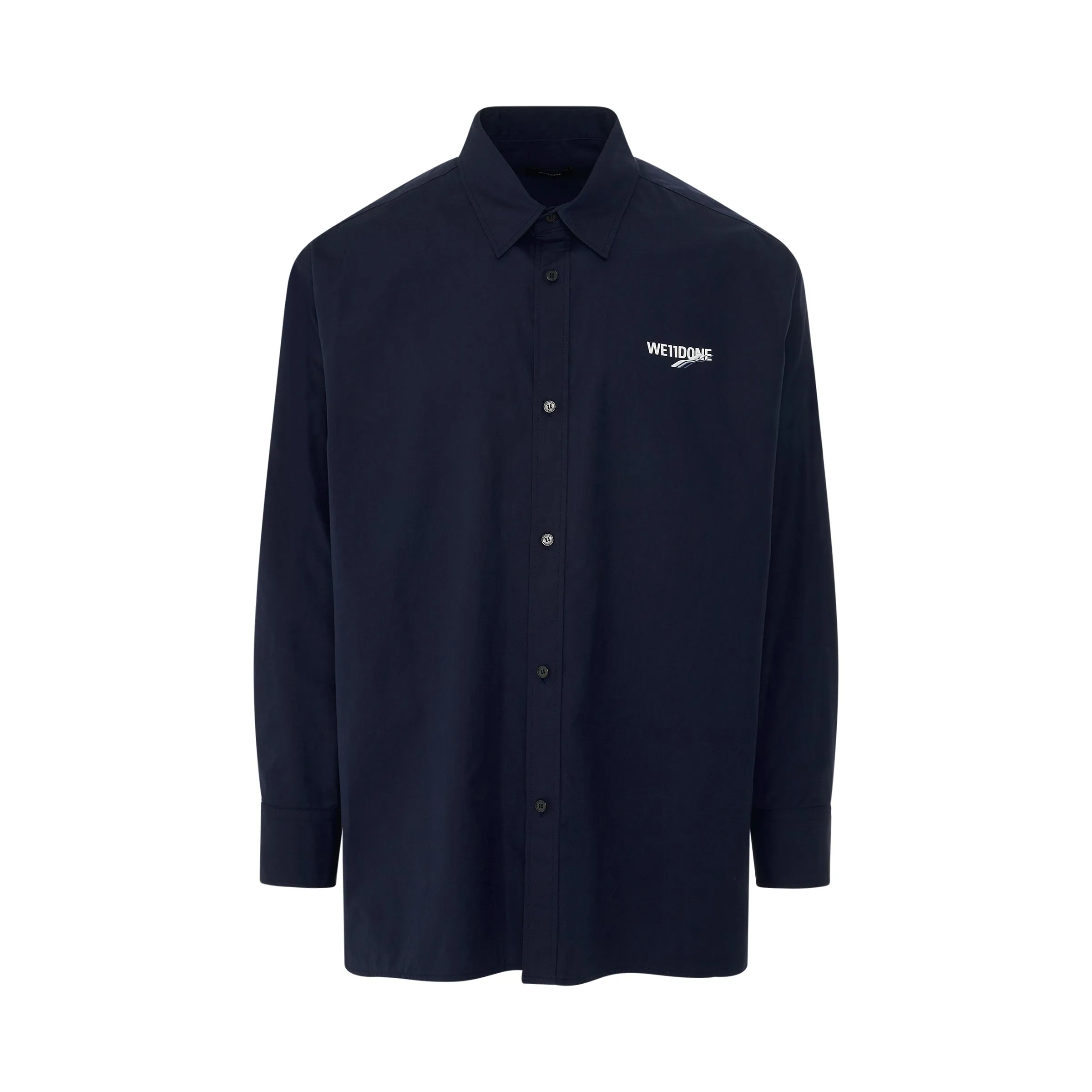 1506 Logo Print Cotton Shirt in Navy sold by MARAIS