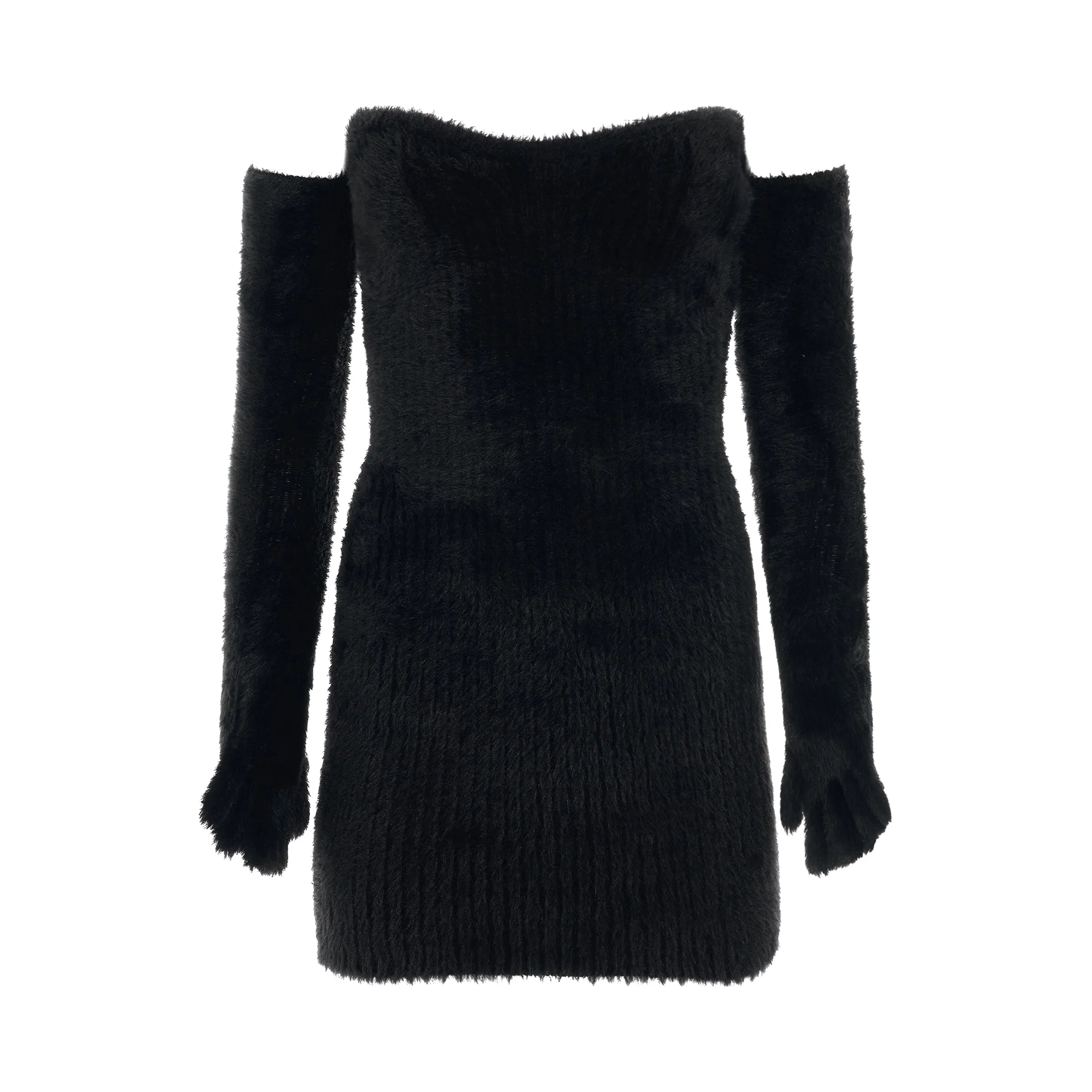 Fuzzy Gloves Mini Dress in Black sold by MARAIS