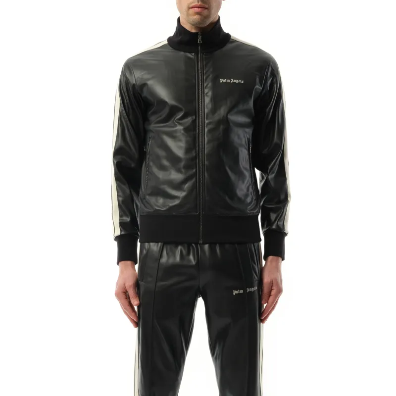 Leather Effect Track Jacket in Black/Off White sold by MARAIS