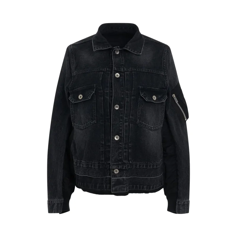 Classic Denim x Nylon Twill Jacket in Black made by MARAIS