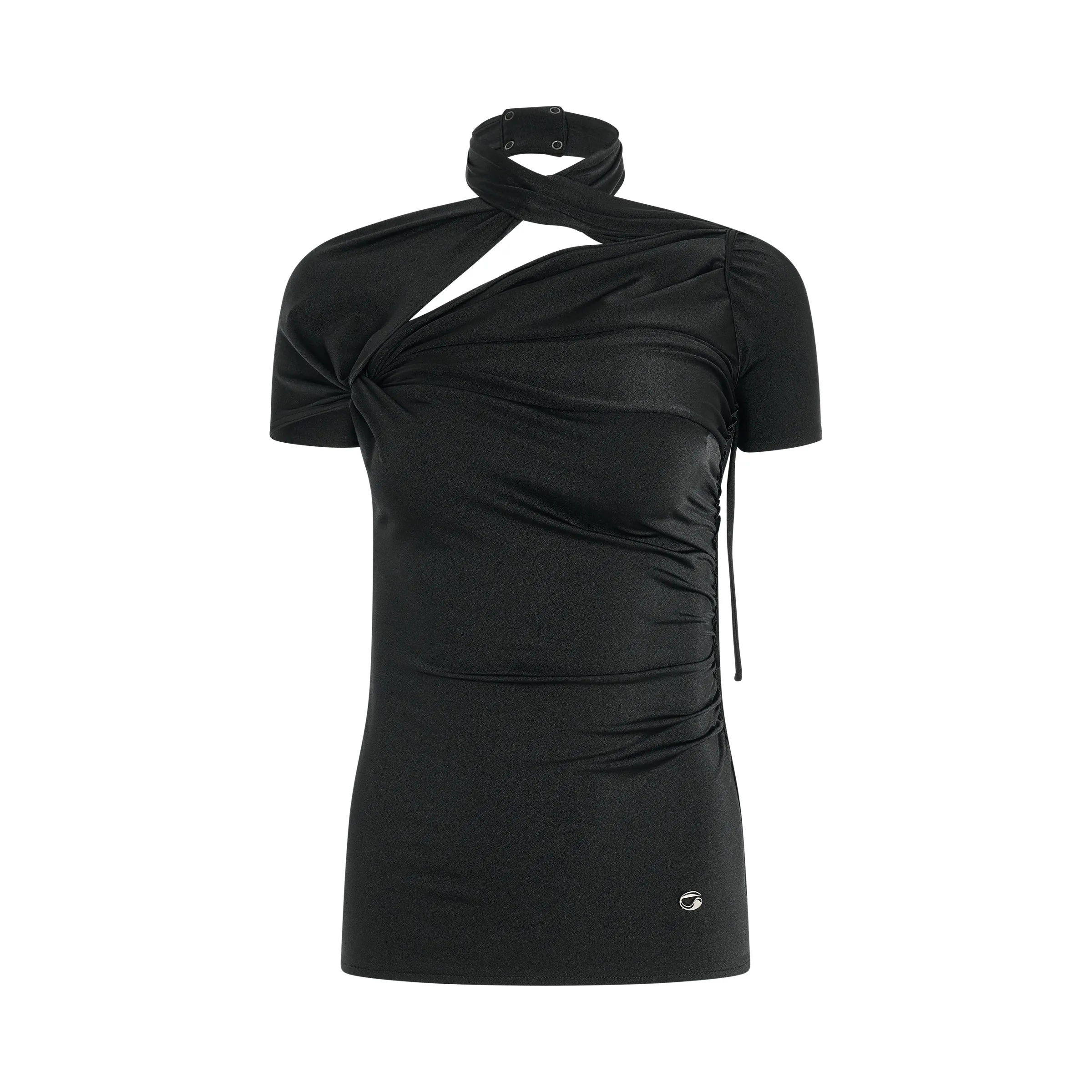 Asymmetric Draped Jersey Top in Black sold by MARAIS