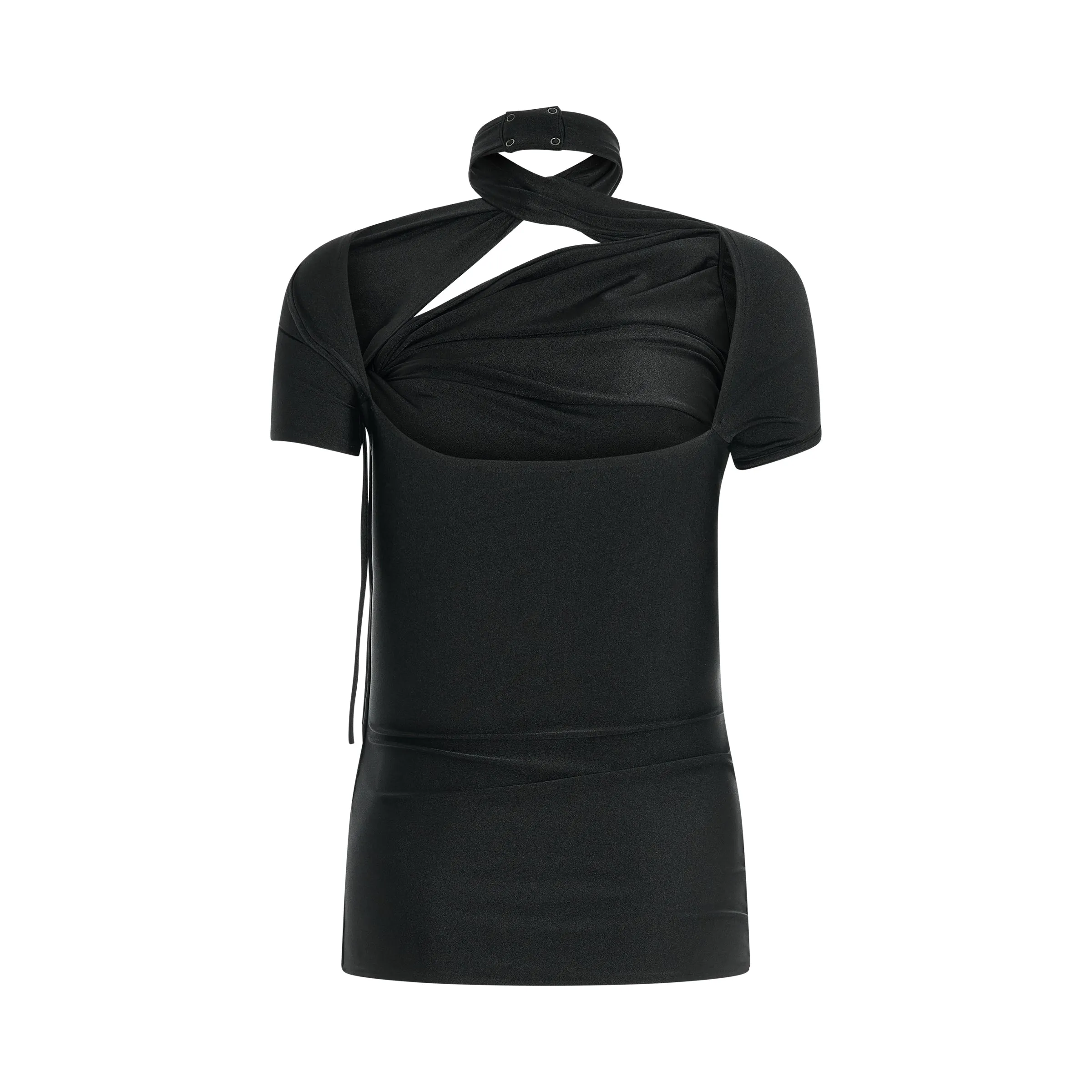 Asymmetric Draped Jersey Top in Black sold by MARAIS product image thumbnail 4
