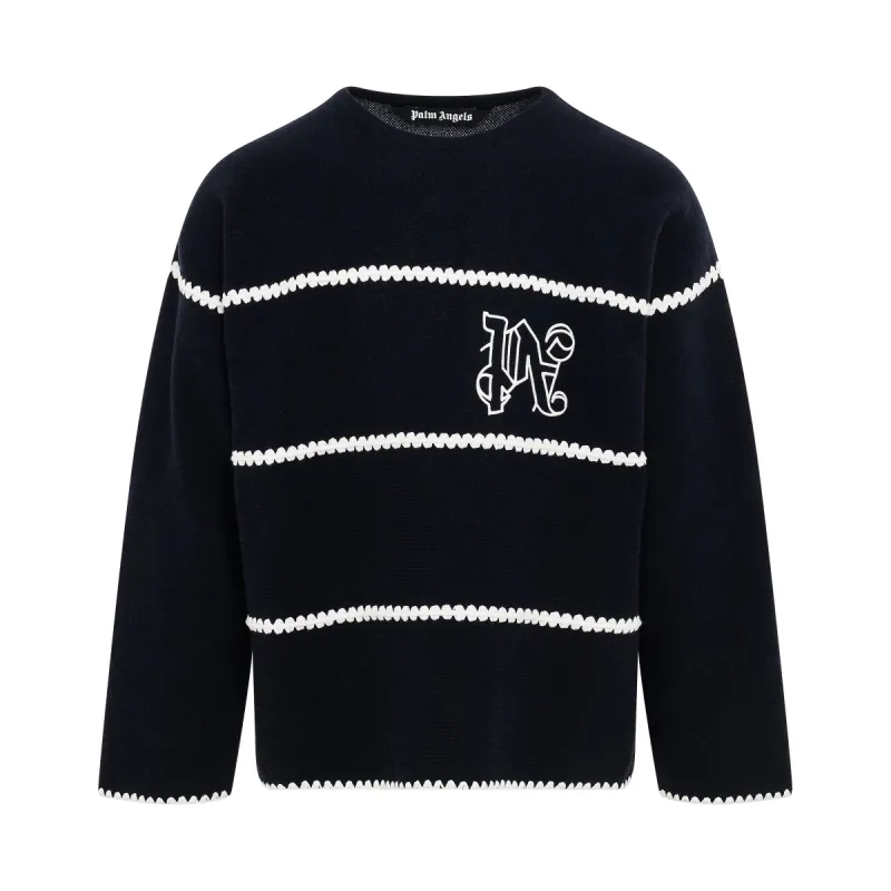 Monogram Striped Sweater in Navy Blue sold by MARAIS