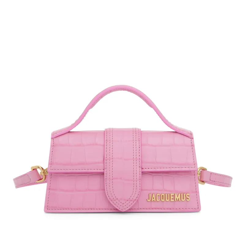 Le Bambino Mini Croc Embossed Leather Bag in Pink sold by MARAIS