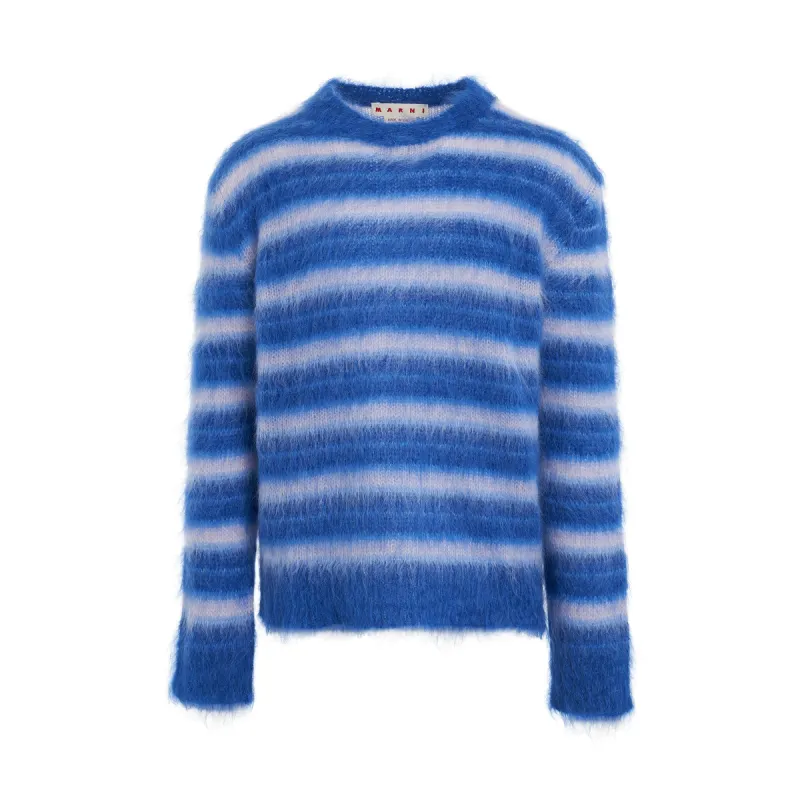 Mohair Striped Crewneck Sweater in Mazarine Blue sold by MARAIS