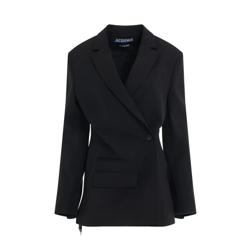 Tibau Crossover Double Breasted Blazer in Black sold by MARAIS