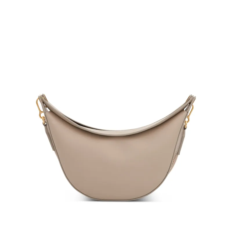 Small Loewe Luna Bag in Satin Calfskin and Jacquard Strap in Light Oat sold by MARAIS