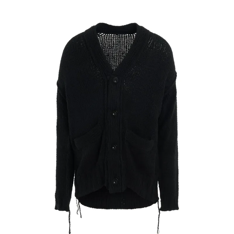 Knit Cardigan with Ribbed Waistband in Black sold by MARAIS