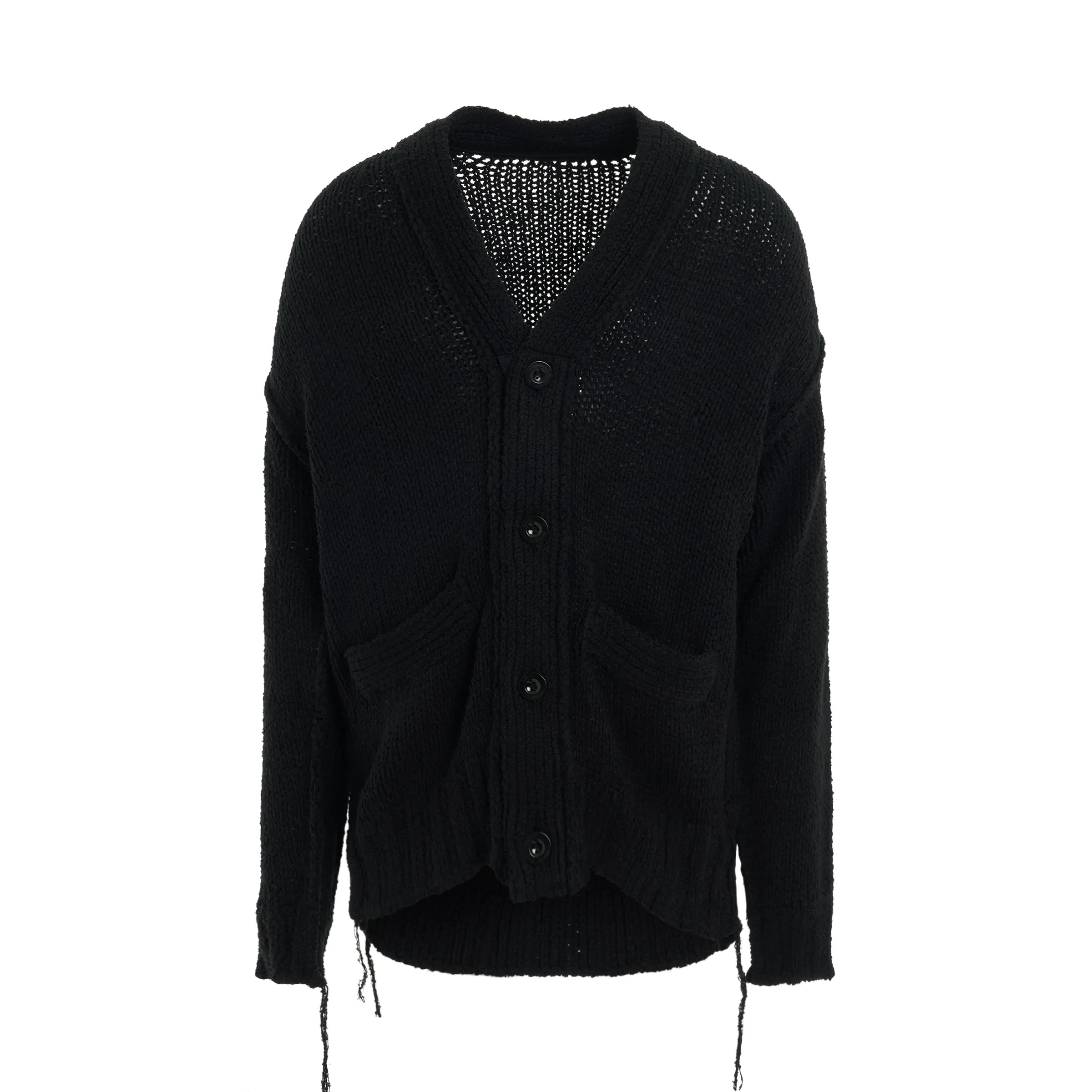 Knit Cardigan with Ribbed Waistband in Black sold by MARAIS