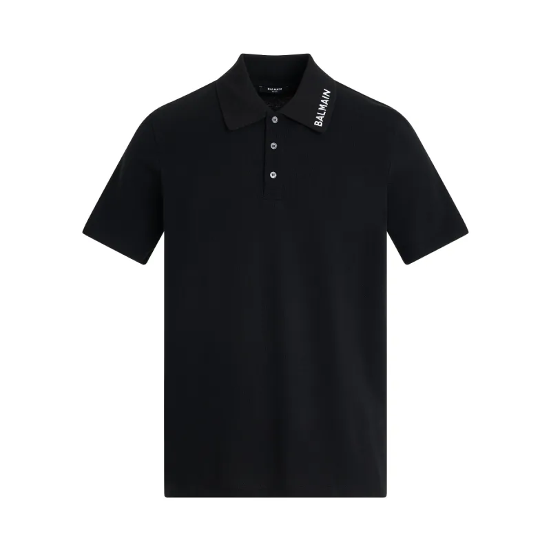 Balmain Stitch Collar Polo in Black/White sold by MARAIS