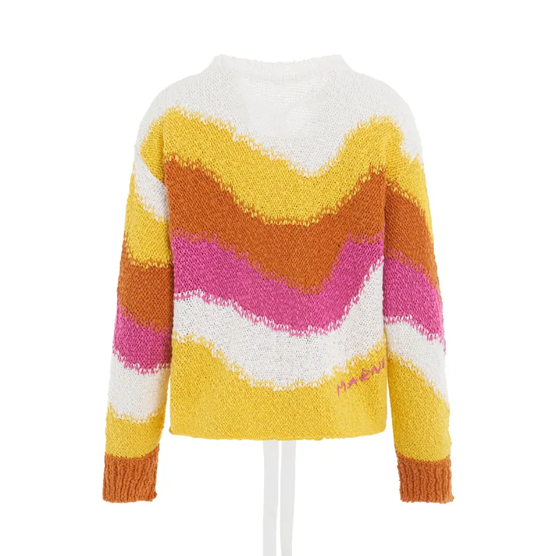 Roundneck Sweater with Wavy Stripes in Lobster sold by MARAIS