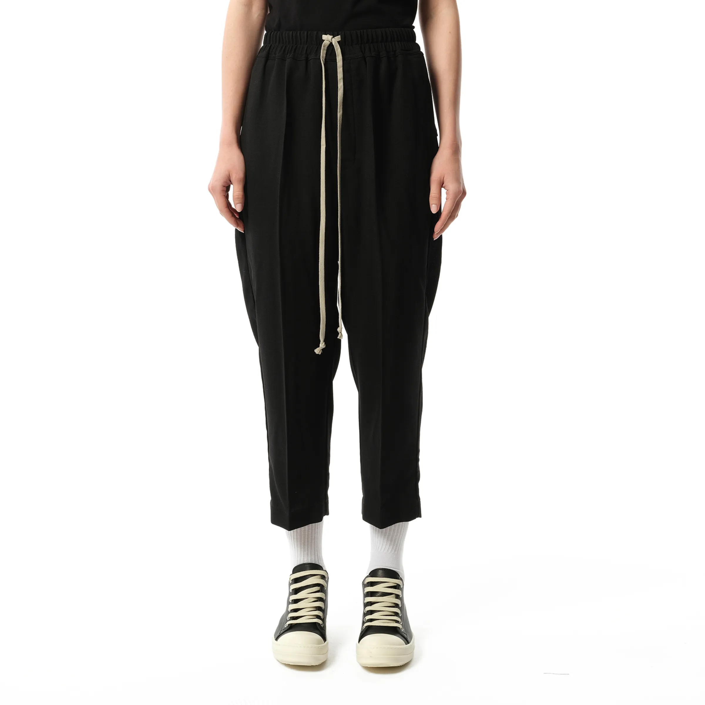 Wool Cropped Drawstring Astaires Pants in Black sold by MARAIS