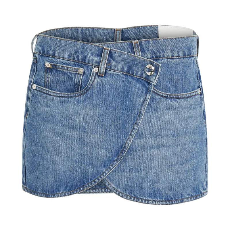 Denim Mini Skirt in Washed Blue sold by MARAIS