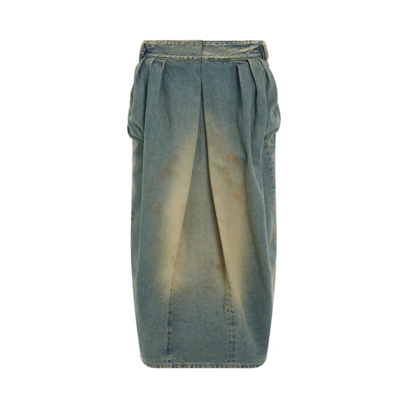 Pleated Denim Skirt in Dirty Wash sold by MARAIS
