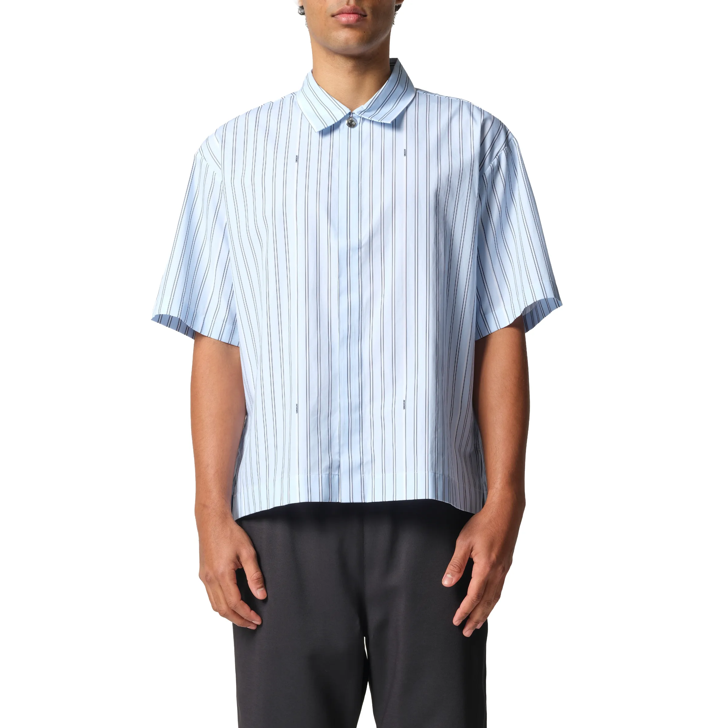 La Chemise Manches Courte in Blue Stripe sold by MARAIS