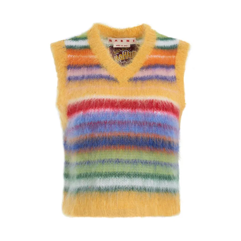 Cropped Mohair & Wool Striped Vest in Multicolour sold by MARAIS