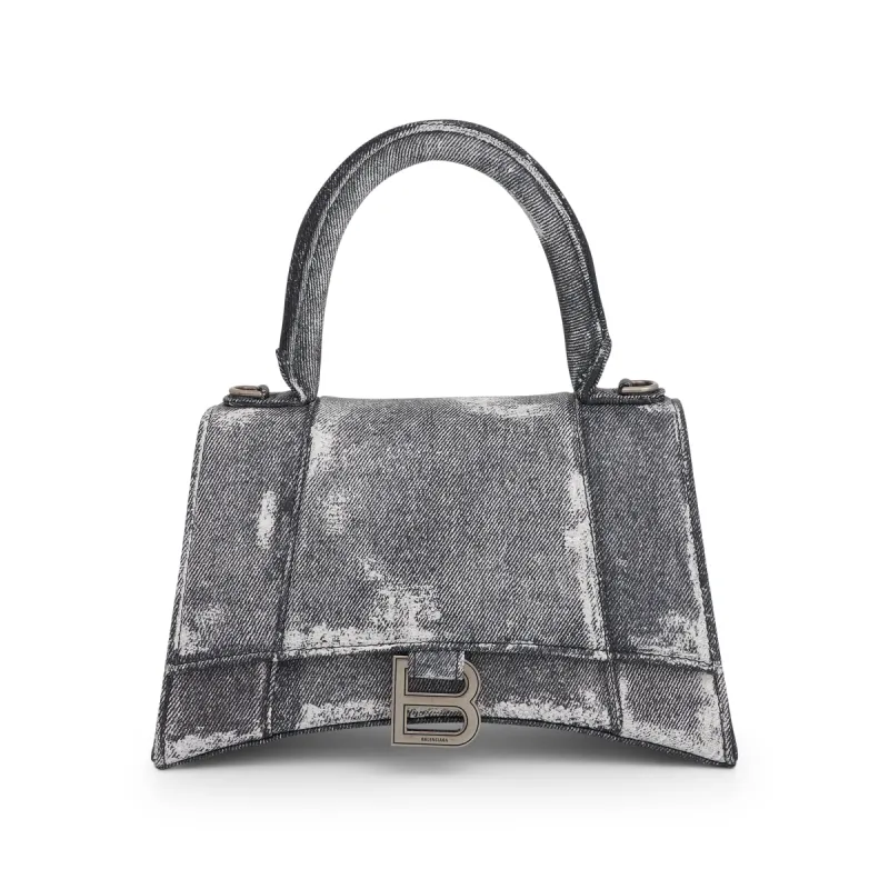 Hourglass Small Handbag in Denim Printed in Black sold by MARAIS