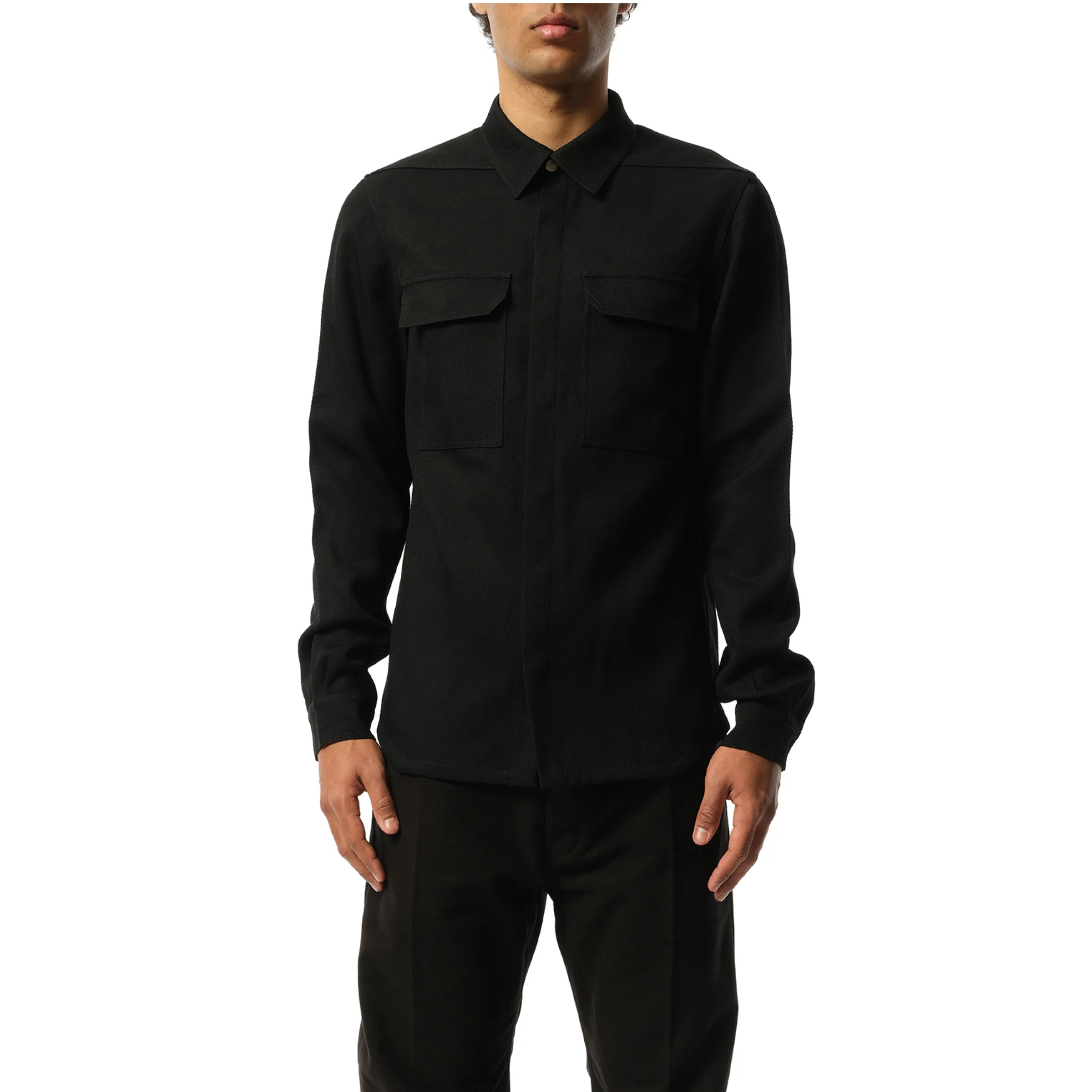 Wool Drill Outer Shirt in Black sold by MARAIS