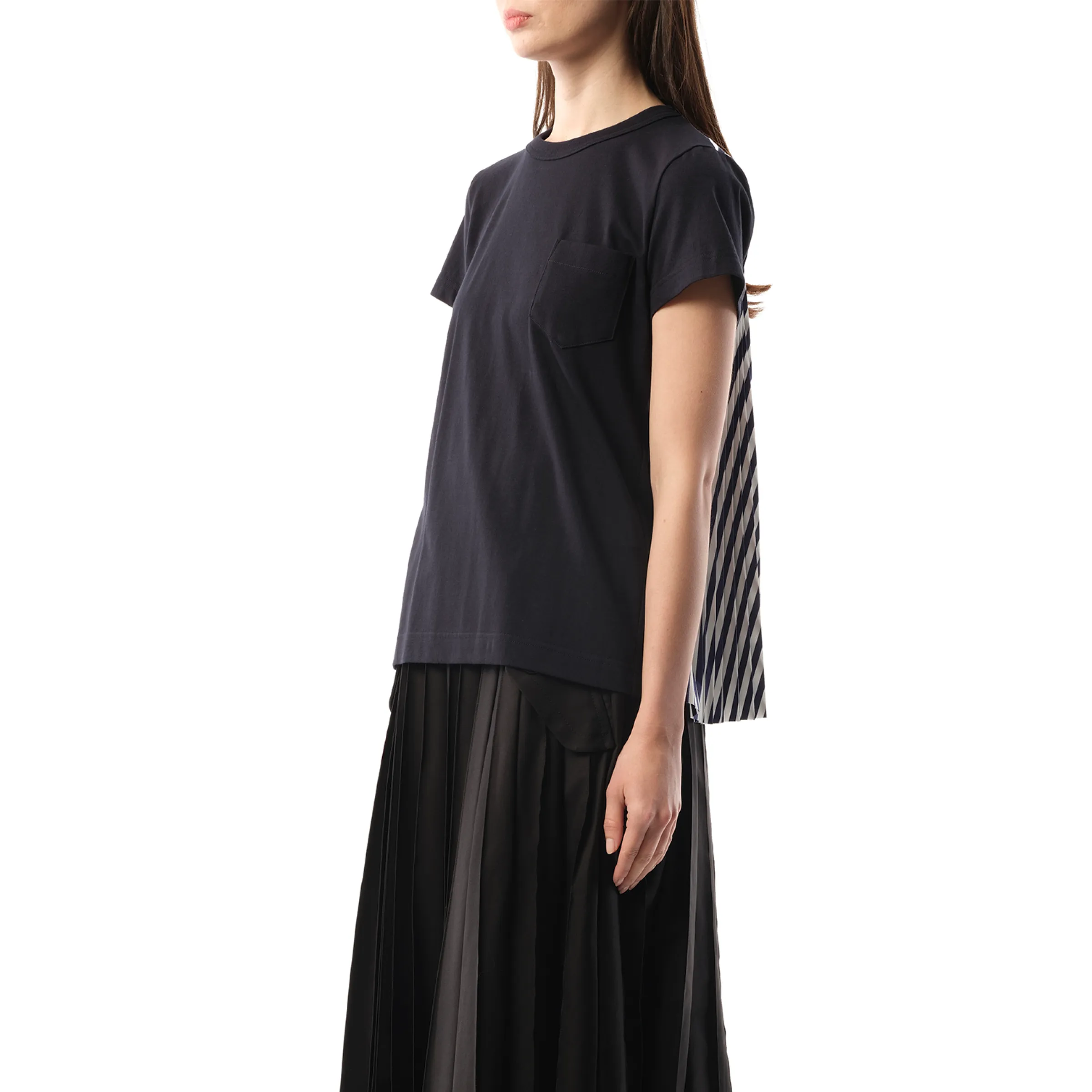Cotton Poplin x Jersey T-Shirt in Navy/Navy Stripe sold by MARAIS product image thumbnail 5