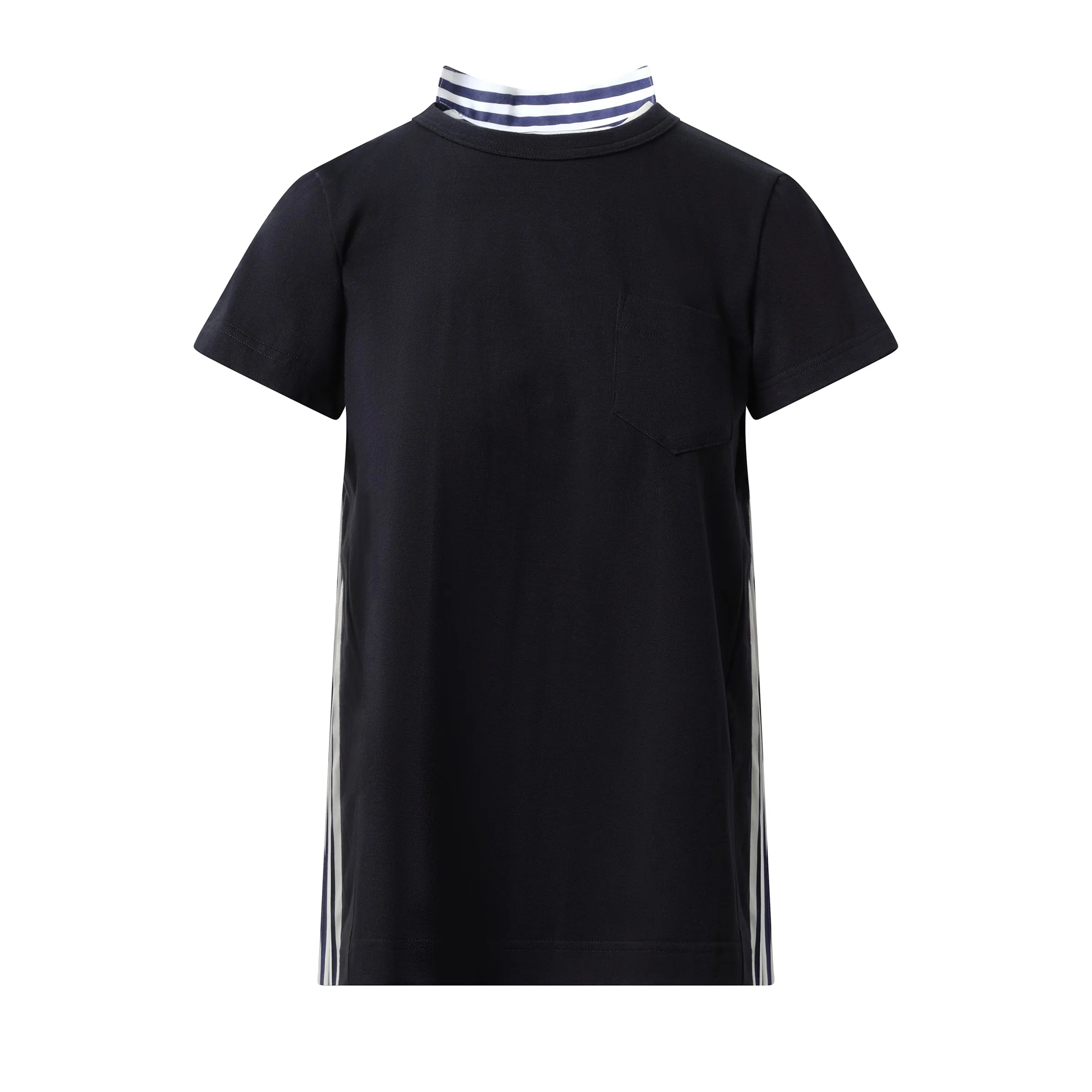 Cotton Poplin x Jersey T-Shirt in Navy/Navy Stripe sold by MARAIS product image thumbnail 2