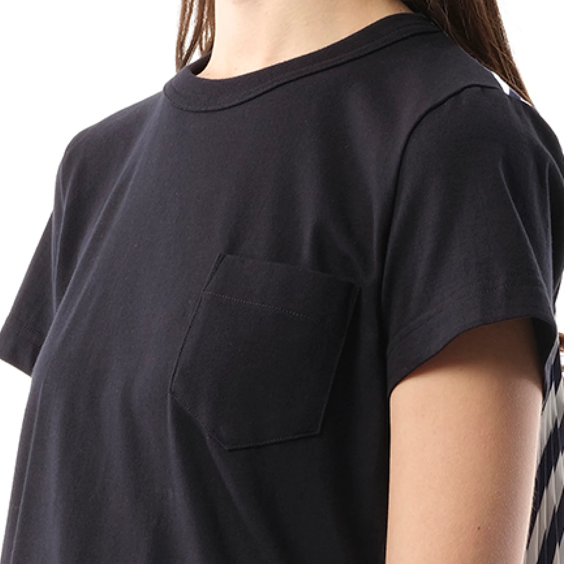 Cotton Poplin x Jersey T-Shirt in Navy/Navy Stripe sold by MARAIS product image thumbnail 3