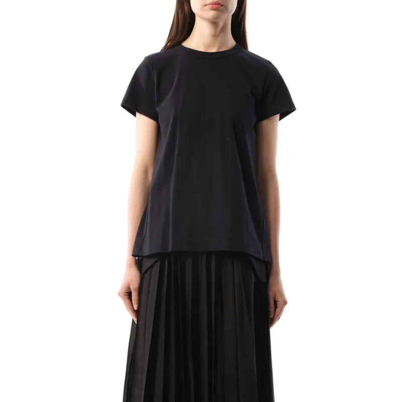 Cotton Poplin x Jersey T-Shirt in Navy/Navy Stripe sold by MARAIS