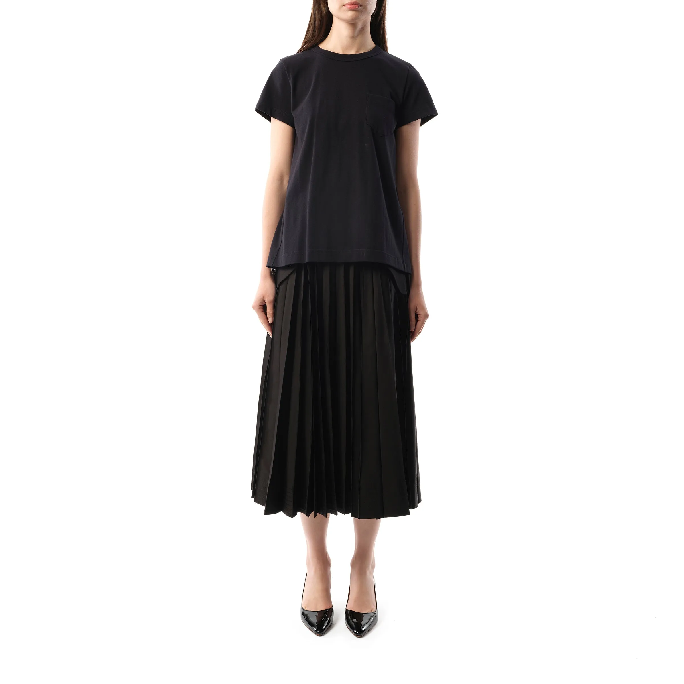 Cotton Poplin x Jersey T-Shirt in Navy/Navy Stripe sold by MARAIS product image thumbnail 4