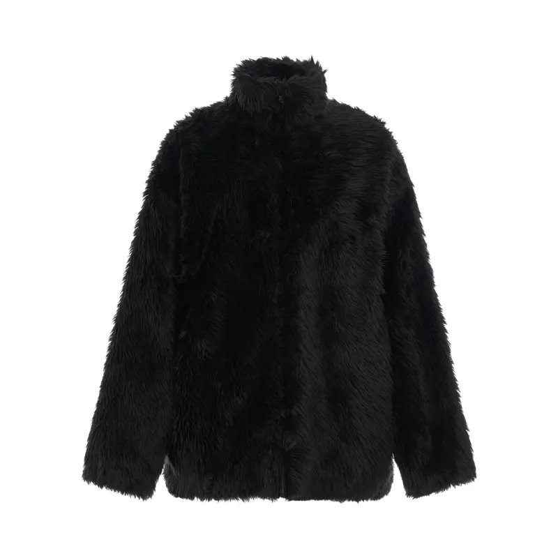 Faux Fur Zip Up Jacket in Black sold by MARAIS