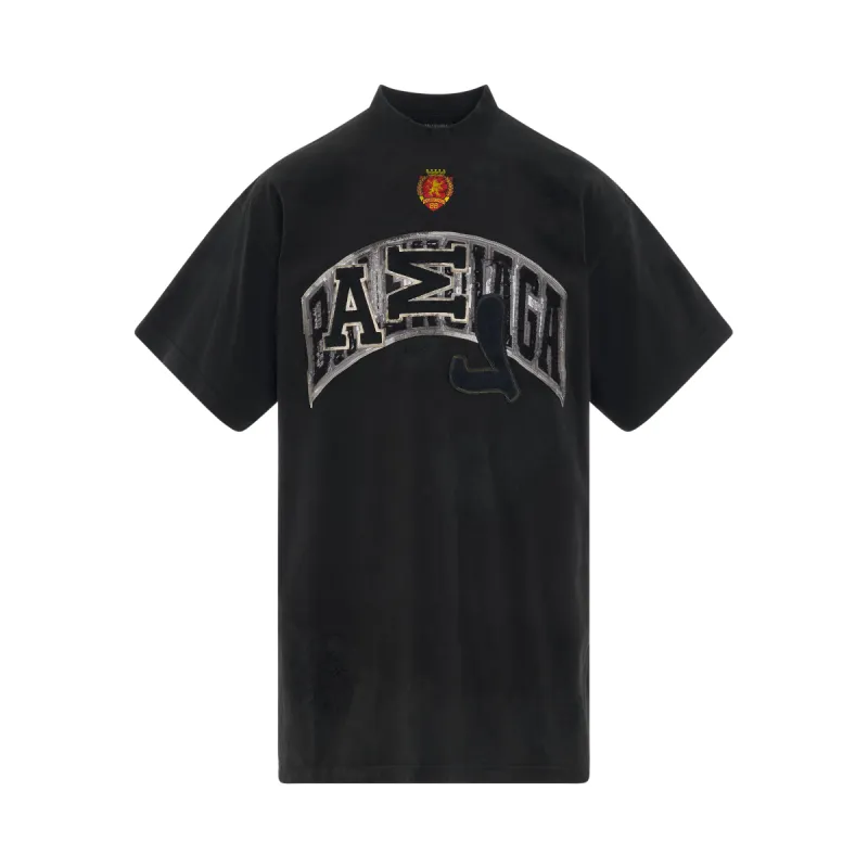 Logo Patch Distressed Oversized T-Shirt in Washed Black sold by MARAIS