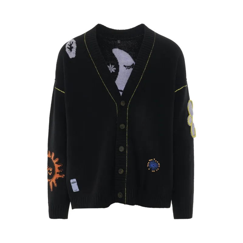 B12 Patch Oversized Knit Cardigan in Black sold by MARAIS