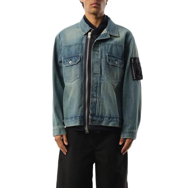 Denim x Nylon Jacket in Light Blue sold by MARAIS
