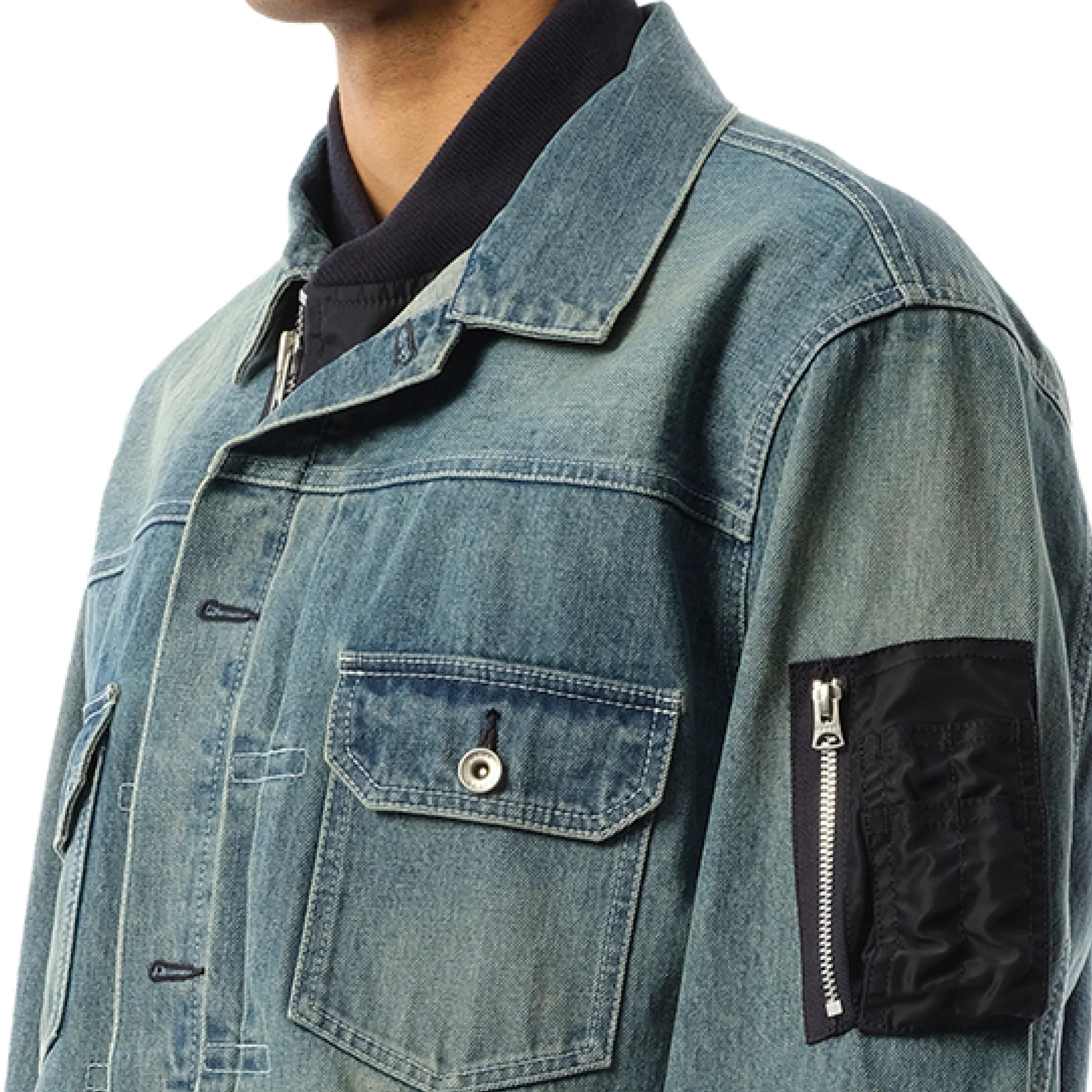 Denim x Nylon Jacket in Light Blue sold by MARAIS product image thumbnail 3