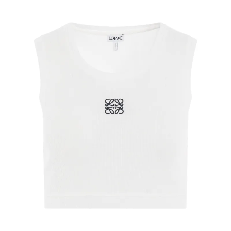 Cropped Anagram Tank Top in White/Navy Blue sold by MARAIS