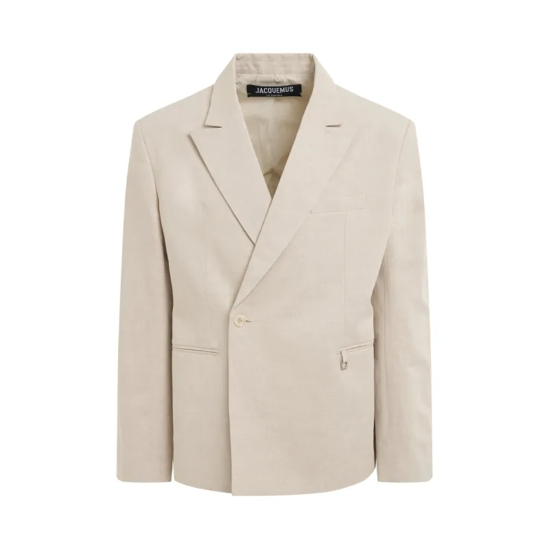 Madeiro Double Breasted Suit Jacket in Light Beige sold by MARAIS