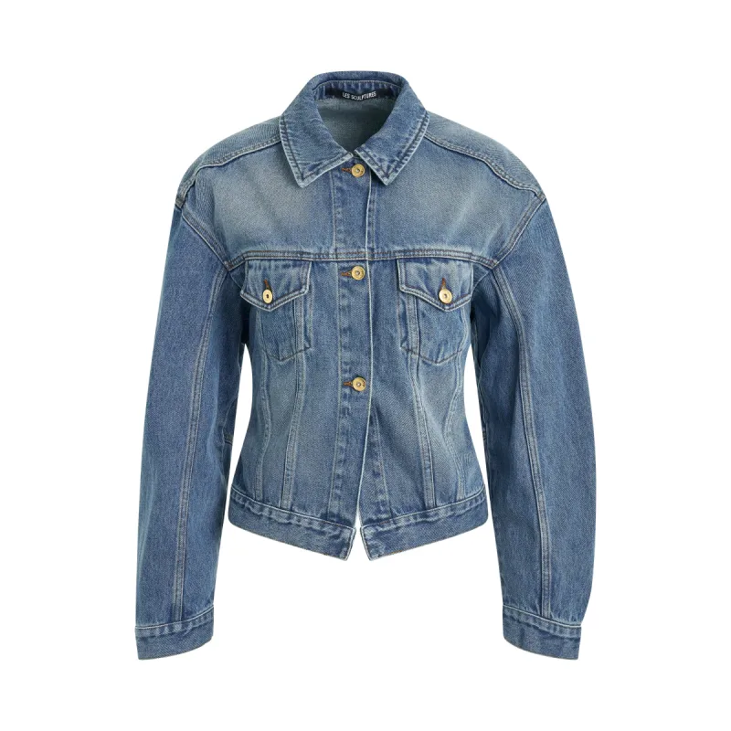 La Vest Denimes Jacket in Blue/Tabac sold by MARAIS