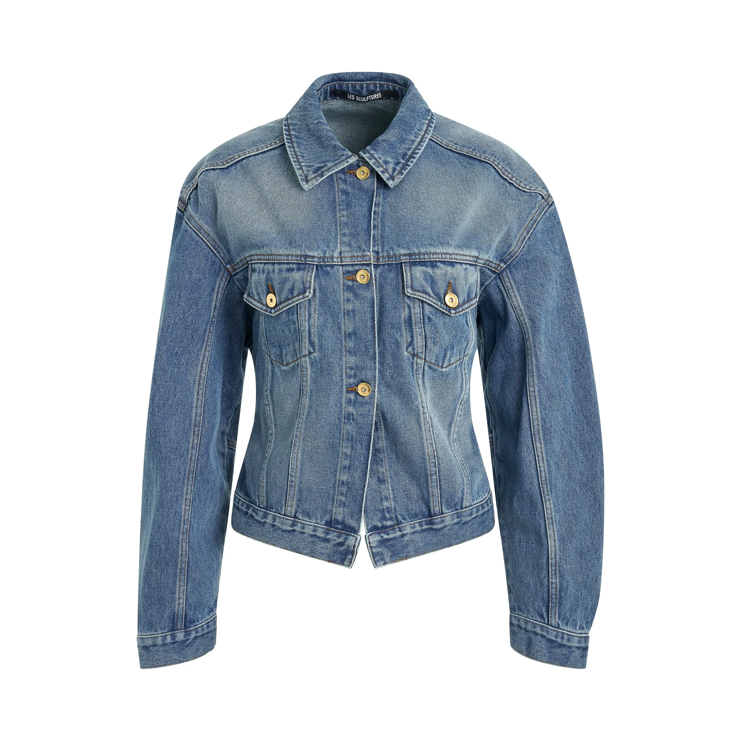 La Vest Denimes Jacket in Blue/Tabac sold by MARAIS